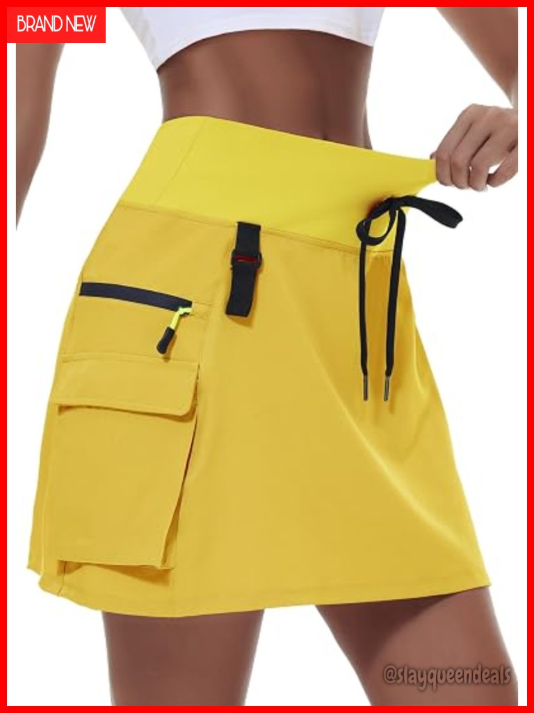 Women's Hiking Cargo Skort With Zipper Pockets, Quick Dry Athletic Skirt Shorts